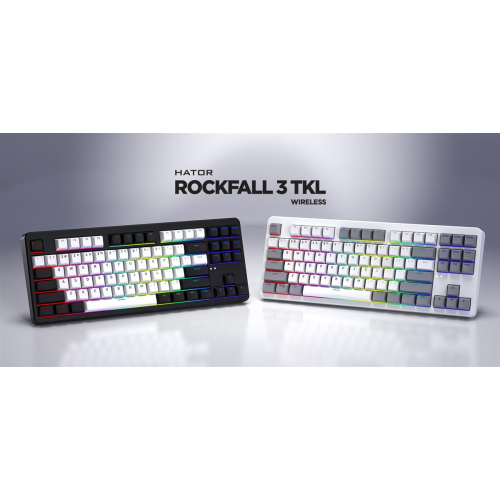 HATOR Rockfall 3 TKL Wireless klawiatura Uniwersalne USB + RF Wireless + Bluetooth QWERTY Angielski Biały-23414331