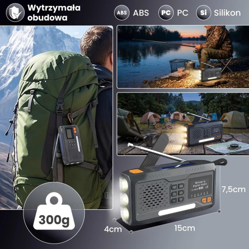 Extralink RADIO AWARYJNE BLUETOOTH SOLARNE Z KORBKA DYNAMO POWERBANK 4000MAH Z LATARKA SOS BT-4000 Przenośny Analogowe 
