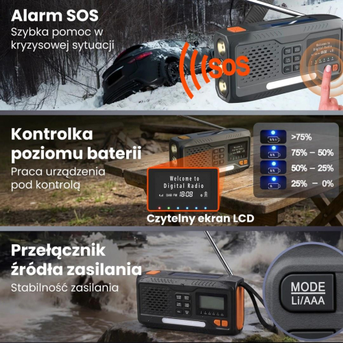 Extralink RADIO AWARYJNE BLUETOOTH SOLARNE Z KORBKA DYNAMO POWERBANK 4000MAH Z LATARKA SOS BT-4000 Przenośny Analogowe 