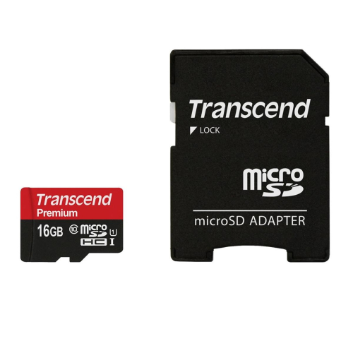 SD microSD Card 16GB Transcend SDHC UHS1 w/adapter