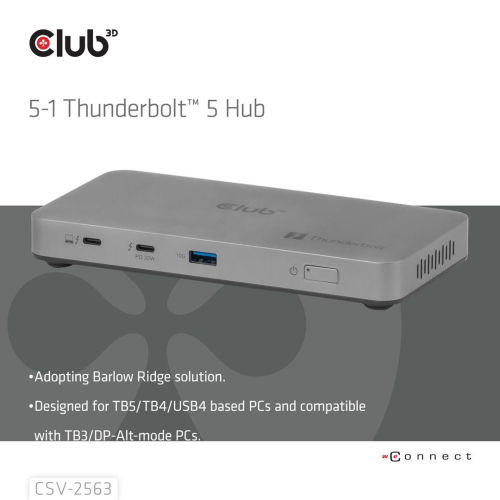 CLUB3D CSV-2563 stacja dokująca Thunderbolt 5 Srebrny-23475006