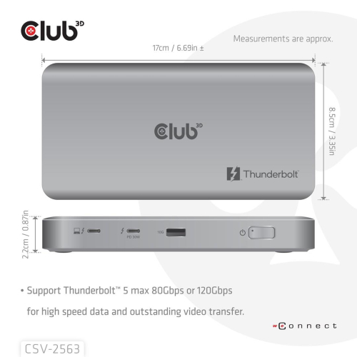 CLUB3D CSV-2563 stacja dokująca Thunderbolt 5 Srebrny-23475007