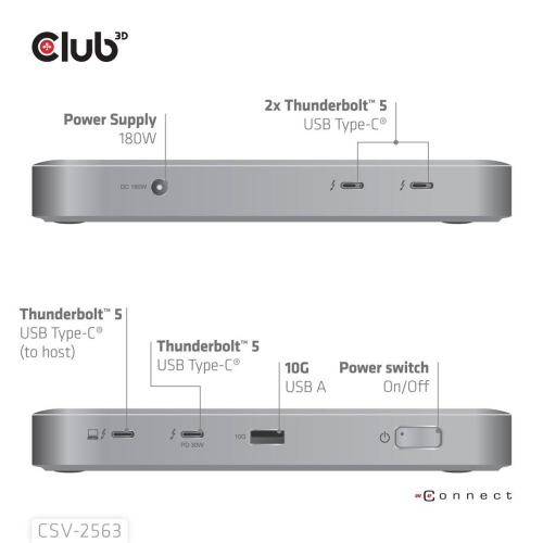 CLUB3D CSV-2563 stacja dokująca Thunderbolt 5 Srebrny-23475008