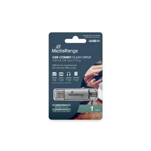 MediaRange MR941-1 pamięć USB 1 TB USB Type-A / USB Type-C 3.2 Gen 1 (3.1 Gen 1) Srebrny-23475015