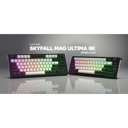 HATOR Skyfall 80 MAG ULTIMA 8K wireless klawiatura Gaming USB + RF Wireless + Bluetooth QWERTY US English Czarny, Biały
