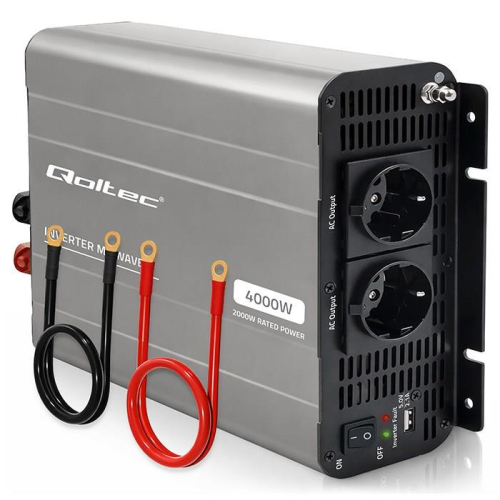 Qoltec Przetwornica napięcia MS Wave | 12V na 230V | 2000/4000W | USB | Kompatybilna z LiFePO4 GEL AGM