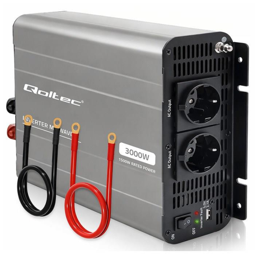 Qoltec Przetwornica napięcia MS Wave | 12V na 230V | 1500/3000W | USB | Kompatybilna z LiFePO4 GEL AGM