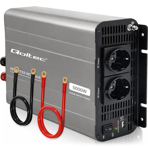 Qoltec Przetwornica napięcia MS Wave | 12V na 230V | 2500/5000W | USB | Kompatybilna z LiFePO4 GEL AGM