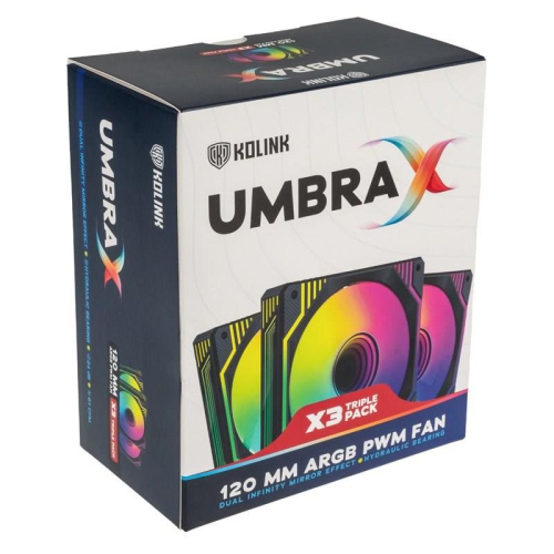 Kolink Umbra X 120mm ARGB High Performance PWM Fan Triple Pack - Black-23525503