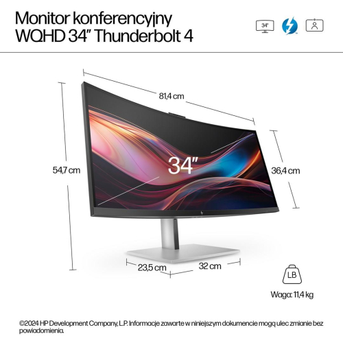 Monitor HP LED 34” S7 Pro 734pm (8K157UT) Curved IPS 120Hz WQHD Kamera RJ-45 ThunderBolt 4-23622006
