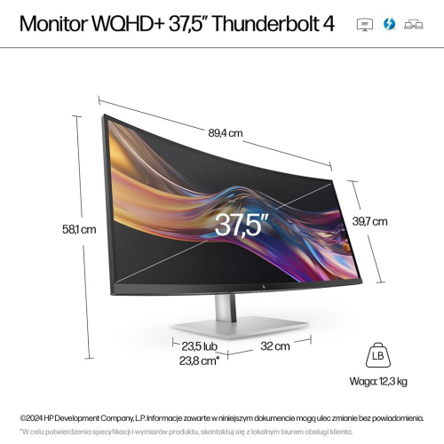 Monitor HP LED 37,5” S7 Pro 738pu (8K167AA) Curved IPS WQHD+ HDR400 RJ-45 ThunderBolt 4-23622016