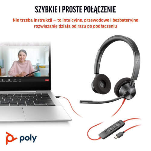 POLY Zestaw słuchawkowy Blackwire 3320 Stereo USB-C z certyfikatem Microsoft Teams + przejściówka USB-C/A-23662278