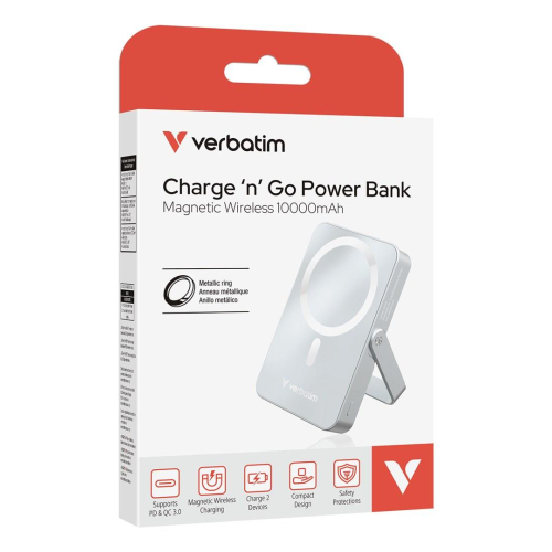 Verbatim Charge 'n' Go Magnetic Wireless Litowo-polimerowy (LiPo) 10000 mAh Bezprzewodowe ładowanie Niebieski-23672929