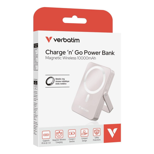 Verbatim Charge 'n' Go Magnetic Wireless Litowo-polimerowy (LiPo) 10000 mAh Bezprzewodowe ładowanie Różowy-23672944