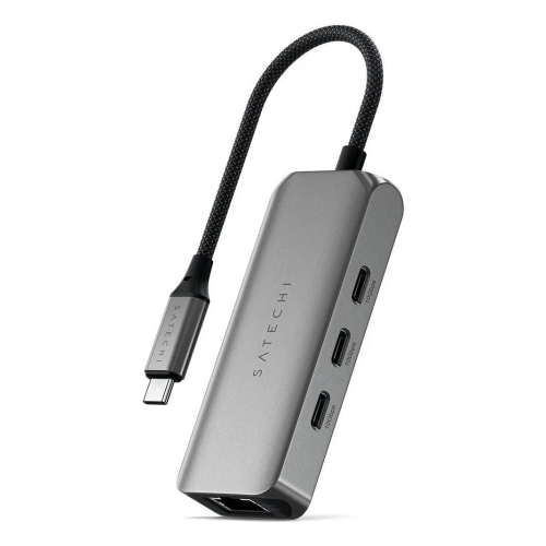 Satechi 4-In-1 USB-C Hub - hub do urządzeń mobilnych USB-C (3x USB-C 3.2 gen2 10Gbps, 2.5 Gigabit Ethernet) (space gra