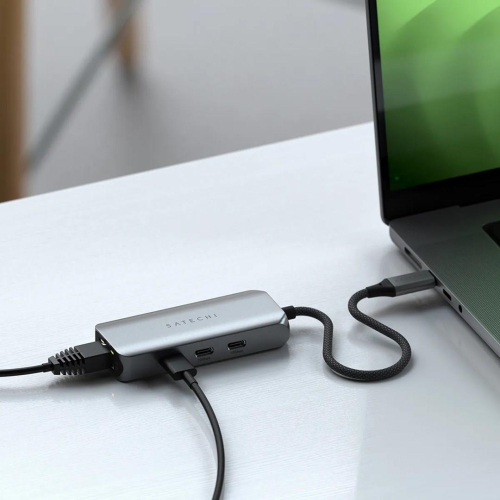 Satechi 4-In-1 USB-C Hub - hub do urządzeń mobilnych USB-C (3x USB-C 3.2 gen2 10Gbps, 2.5 Gigabit Ethernet) (space gra