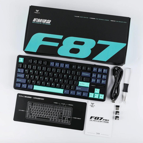 Klawiatura gasket F87 Pro Dark Blue + Black + Cyan GrayWoodV4 switch RGB AULA-23686799
