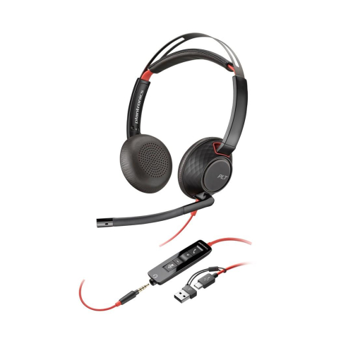 Poly Blackwire 5220 Stereo USB-C Headset +3.5mm Plug +USB-C/A Adapter-23687364