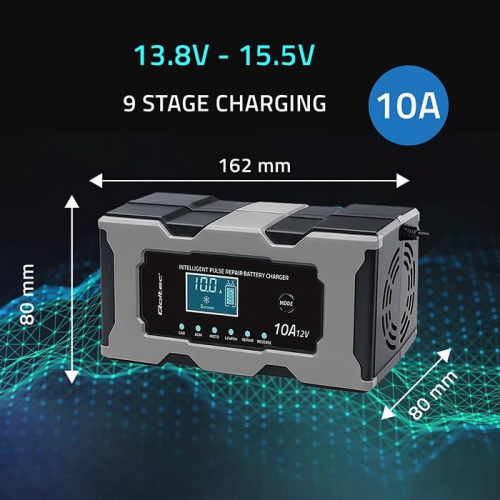 QOLTEC ŁADOWARKA 12V 10A | PROSTOWNIK Z FUNKCJĄ NAPRAWY DO AKUMULATORA AGM GEL LIFEPO4 | LCD-23705501