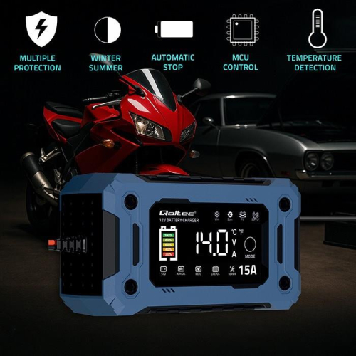 QOLTEC ŁADOWARKA 12V 15A | PROSTOWNIK DO AGM GEL LIFEPO4 | LCD-23705506