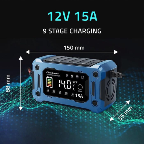 QOLTEC ŁADOWARKA 12V 15A | PROSTOWNIK DO AGM GEL LIFEPO4 | LCD-23705509