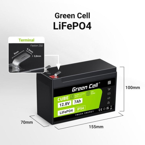 GREEN CELL AKUMULATOR LIFEPO4 CUBE 7AH 12V/12.8V 89.6WH LFPGC12V7AH-23705685