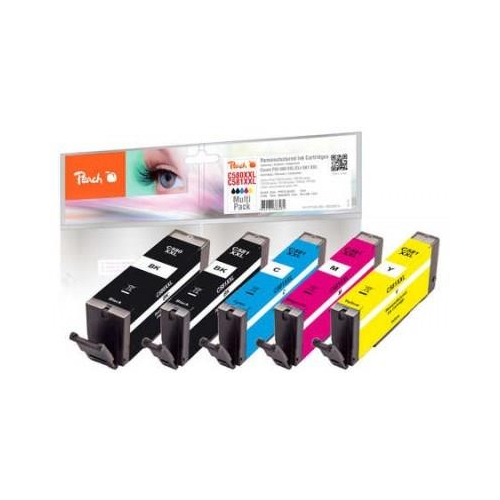 Peach PI100-396 nabój z tuszem 5 szt. Zamiennik Ekstra (Super) Wysoka wydajność Czarny, Cyjan, Purpurowy, Czarny fotograficzny, Żółty