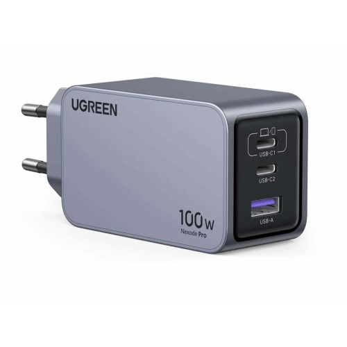 Ugreen Nexode Pro EU 3-Port GaN PD Fast Charger With USB-C Cable Uniwersalne Czarny, Szary Prąd przemienny Szybkie ład