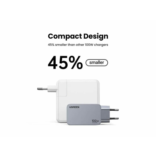 Ugreen Nexode Pro EU 3-Port GaN PD Fast Charger With USB-C Cable Uniwersalne Czarny, Szary Prąd przemienny Szybkie ład