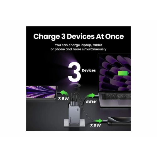 Ugreen Nexode Pro EU 3-Port GaN PD Fast Charger With USB-C Cable Uniwersalne Czarny, Szary Prąd przemienny Szybkie ład