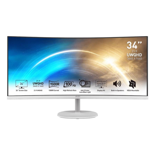 MSI Pro MP341CQWDE monitor komputerowy 86,4 cm (34") 3440 x 1440 px UltraWide Quad HD Biały