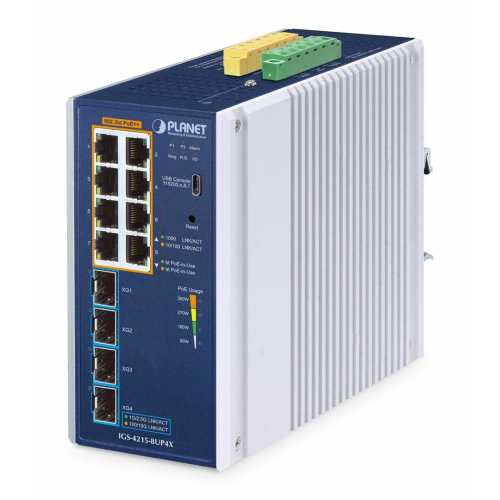 PLANET IP30 Industrial L2/L4 8-Port Zarządzany L2/L4 Gigabit Ethernet (10/100/1000) Aluminium, Niebieski