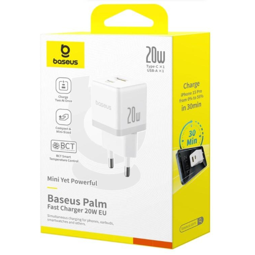 Ładowarka sieciowa Baseus Palm 20W USB-C USB-A - biała-24051836