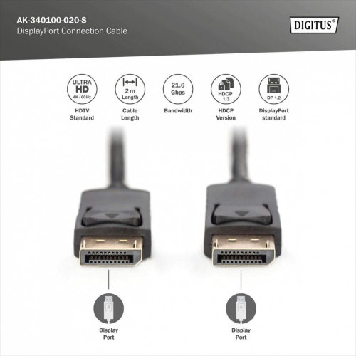 Kabel połączeniowy DisplayPort z zatrzaskami 4K 60Hz UHD Typ DP/DP M/M czarny 2m-24083028