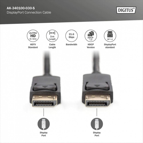 Kabel połączeniowy DisplayPort z zatrzaskami 4K 60Hz UHD Typ DP/DP M/M czarny 3m-24083030
