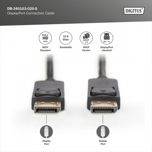 Kabel połączeniowy DisplayPort z zatrzaskami 1080p 60Hz FHD Typ DP/DP M/M czarny 2m-24083193
