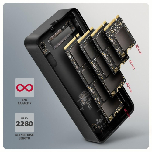 EEM2-40G Obudowa zewnętrzna aluminiowa USB4 Gen 3x2 M.2 SSD NVMe 40Gbps passive, USB-C cable, silicon sleeve-24087431