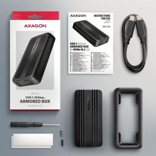 EEM2-40G Obudowa zewnętrzna aluminiowa USB4 Gen 3x2 M.2 SSD NVMe 40Gbps passive, USB-C cable, silicon sleeve-24087432
