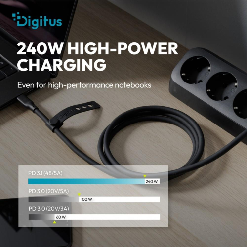 Kabel połączeniowy silikonowy USB-C-USB-C | USB 4 ver.2.0 80Gbps | 8K@60Hz | PD 3.1 240W| 0,5m | czarny-24094799