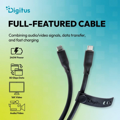 Kabel połączeniowy silikonowy USB-C-USB-C | USB 4 ver.2.0 80Gbps | 8K@60Hz | PD 3.1 240W| 0,5m | czarny-24094800
