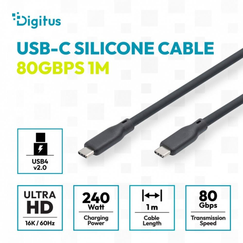 Kabel połączeniowy silikonowy USB-C-USB-C | USB 4 ver.2.0 80Gbps | 8K@60Hz | PD 3.1 240W| 1,0m | czarny-24094806