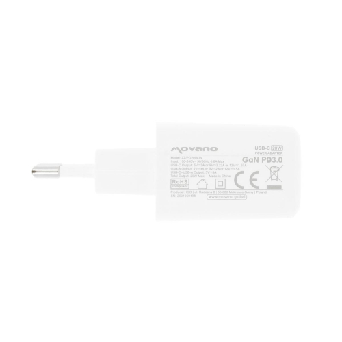Ładowarka Movano GaN 20W USB-C PD + USB-A (white)-24145640