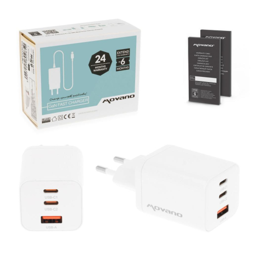 Ładowarka Movano GaN 65W 2x USB-C PD + USB-A (white)-24145642