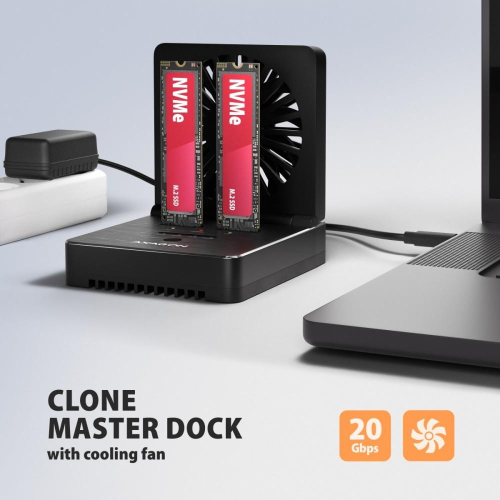 ADSA-M2C22 Stacja dokująca USB4 dla 2x M.2 NVMe SSD z funkcją klonowania dysków bez komputera, z wentylatorem chłodz