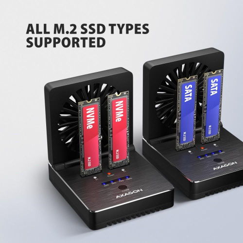 ADSA-M2C22 Stacja dokująca USB4 dla 2x M.2 NVMe SSD z funkcją klonowania dysków bez komputera, z wentylatorem chłodz