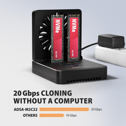 ADSA-M2C22 Stacja dokująca USB4 dla 2x M.2 NVMe SSD z funkcją klonowania dysków bez komputera, z wentylatorem chłodz