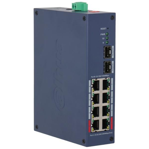 Dahua Technology CHS4210-8GT-110 przełącznik sieciowy Zarządzany L2 Gigabit Ethernet (10/100/1000) Obsługa PoE DIN rail Ciemny Niebieski