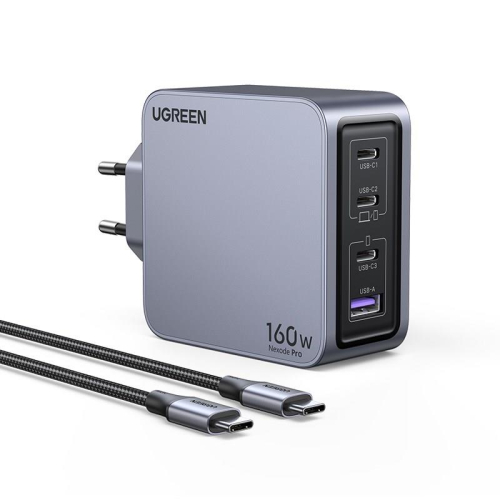 Ugreen Nexode Pro 160W GaN Charger with USB-C Cable Uniwersalne Czarny, Szary Prąd przemienny Szybkie ładowanie Wewnę
