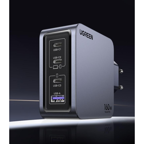 Ugreen Nexode Pro 160W GaN Charger with USB-C Cable Uniwersalne Czarny, Szary Prąd przemienny Szybkie ładowanie Wewnę