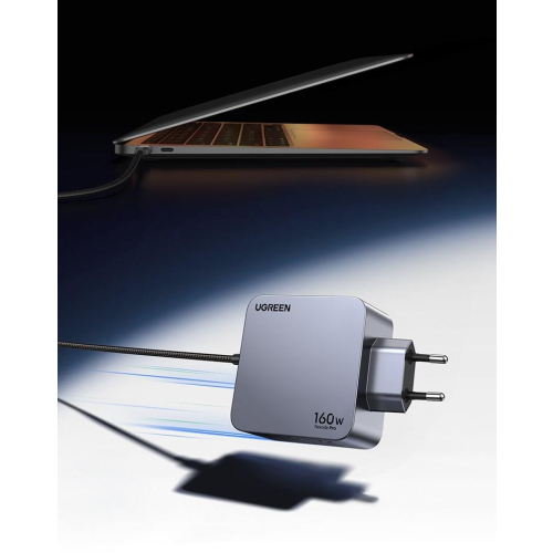 Ugreen Nexode Pro 160W GaN Charger with USB-C Cable Uniwersalne Czarny, Szary Prąd przemienny Szybkie ładowanie Wewnę